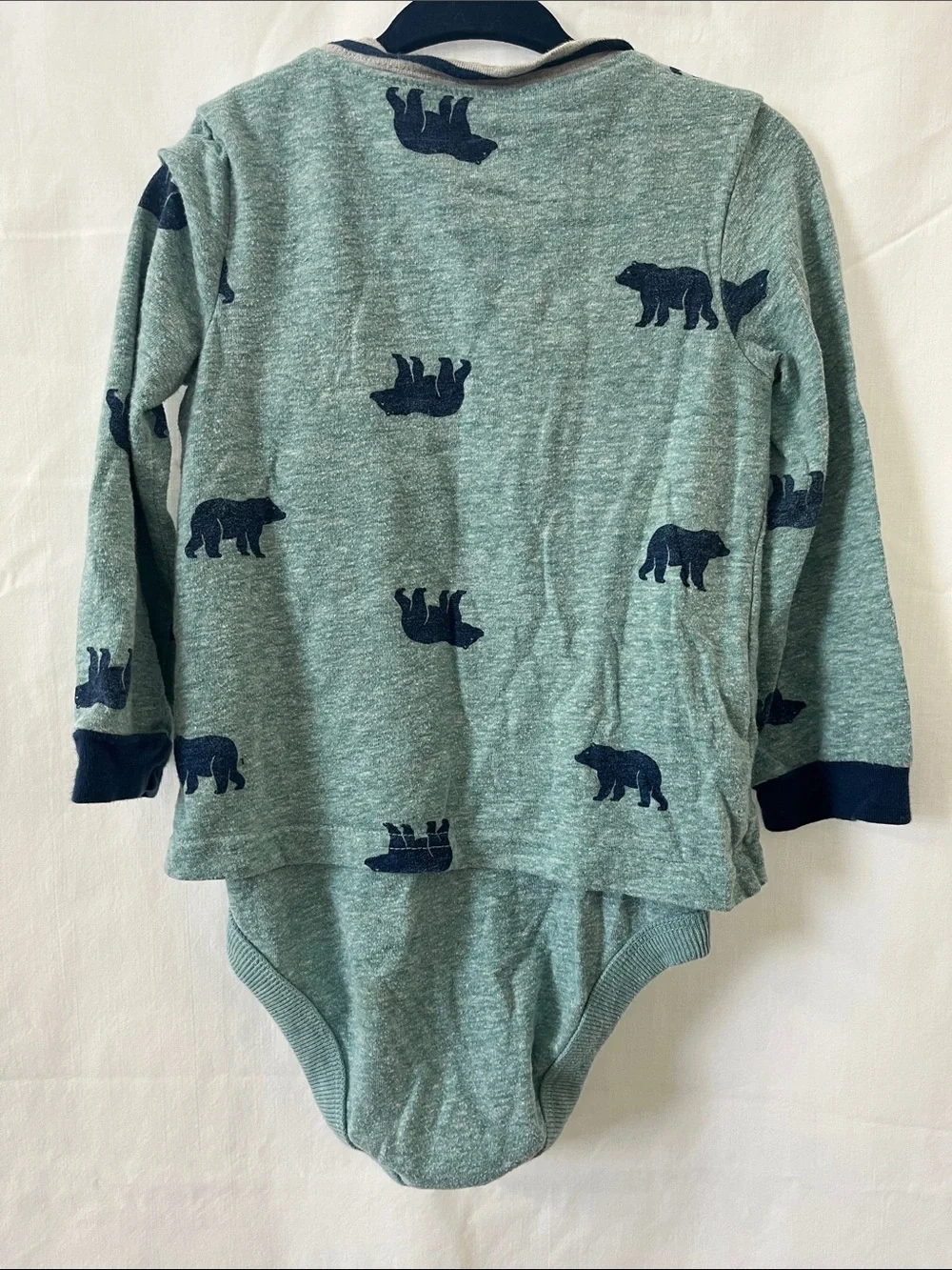 OshKosh B'gosh Teal Green Bear-Print Long-Sleeve One-Piece